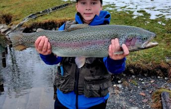 Blue lake fishing in winter